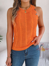 Twist Button Sleeveless Top Sweater