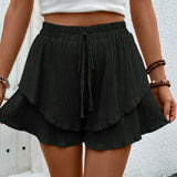 Double-layer Lace-up Elastic Waist Shorts