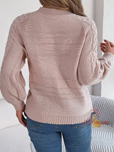 Solid Color Twist Button Lantern Sleeve Sweater