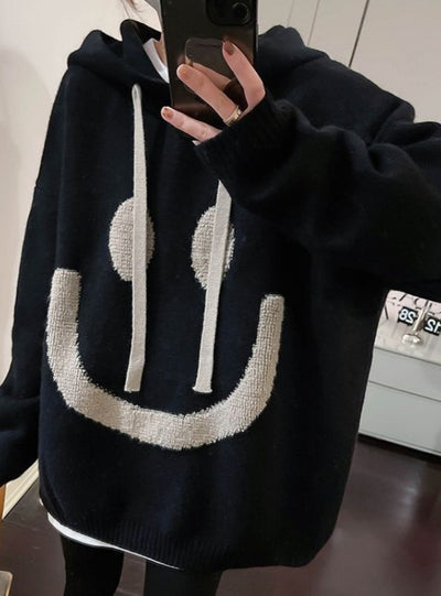 Smiling Face Loose Hooded Sweater