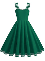 Retro Solid Color Suspender Hepburn Dress