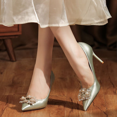 Pearl Rhinestone Stiletto Heels Wedding Shoes