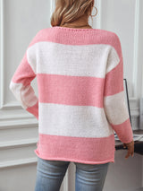 Casual Contrast Striped V-neck Sweater