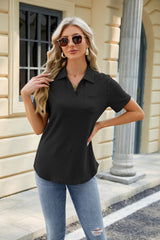 Solid Color Lapel Pocket Short Sleeve T-shirt