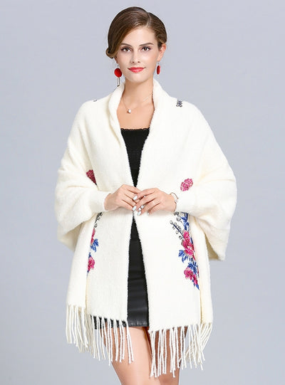 Embroidered Knitted Shawl Cloak