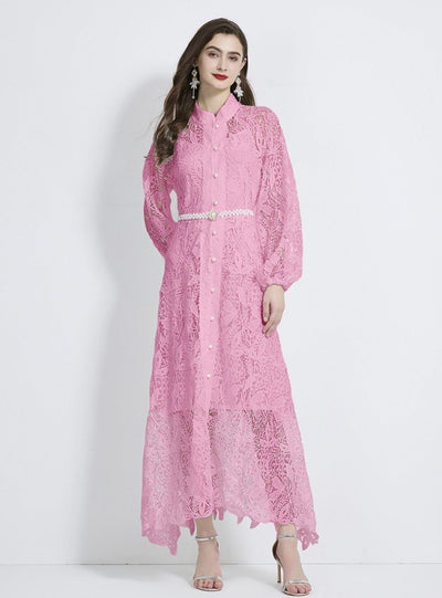 Lace Lantern Sleeve Silm Waist Dress