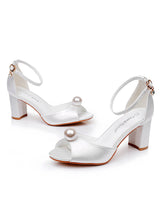 7 cm Thick-heeled Round Head Pearl Sandals