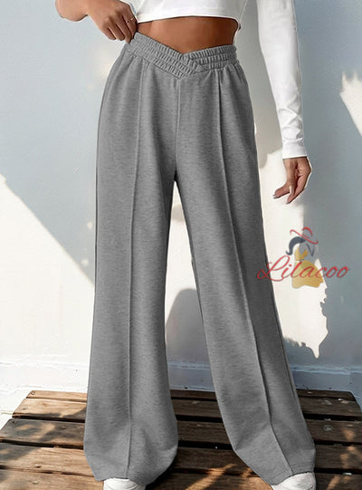 Casual Elastic High-waist Spliced Wide-leg Pants