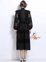 Slim-fit Stitching Lace Dress with Pearl Belt