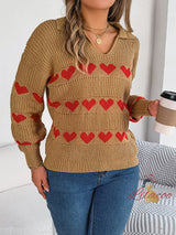 Leisure Lantern Sleeve Color Matching Love Heart Sweater