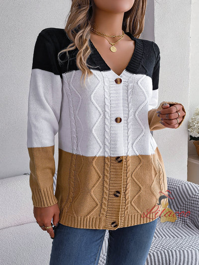 Casual Contrast Button Long Sleeve Sweater Coat