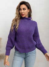 High-necked Pullover Loose Solid Color Sweater