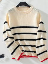 Long-sleeved Striped Pullover Contrast Color Sweater