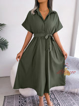 Casual Loose Solid Color Shirt Long Dress