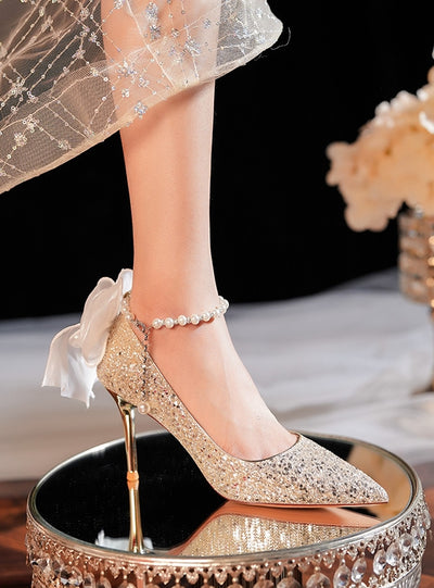 Pearl Pointed Thin Heels Shallow Mouths High-heeled