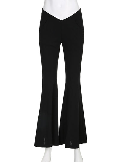 V-neck High Waist Slim Flared Pants