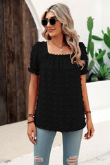 Chiffon Wool Short Sleeve Square Collar Shirt