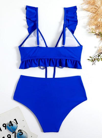 Women Split Pleated Ruffled Bikini