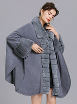 Loose Fur Collar Knitted Shawl Cloak Coat