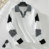 Striped Loose Long Sleeve POLO Neck Sweater