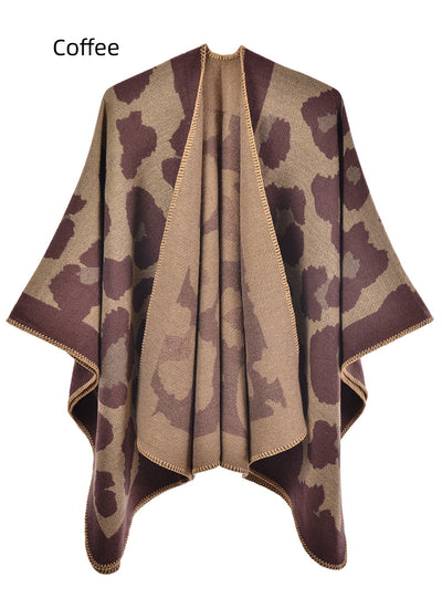 Leopard Print Shawl Split Cloak Scarf