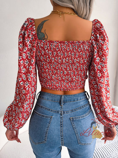 Sexy Wood Ear Floral Chiffon Shirt