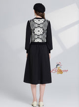 Classical Jacquard Round Neck Long Sleeve Dress