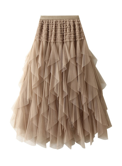 Irregular Slim Mesh Cake Skirt