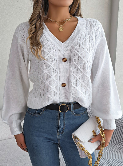 Casual Button Twist Lantern Sleeve Sweater