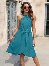 Solid Color Halter Sleeveless Dress