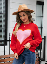 Love Heart Round Neck Pullover Sweater