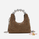 Silver Bead Chain Diamond-encrusted Diagonal Bag