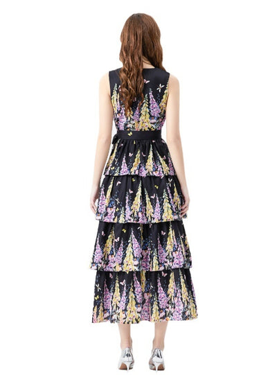 V-neck Printed Cake Dress