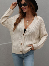 Loose Button Solid Color Twisted Rope Sweater