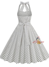 Retro Contrast Polka-dot Halter Dress