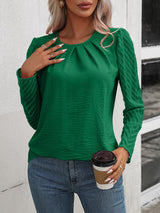 Round Neck Pleated Long Sleeve Shirt