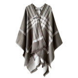 Black and White Plaid Leather Buckle Split Shawl