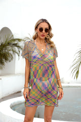 Rainbow Stitching Openwork Loose Bikini Cover Up