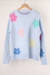 Flower Color Matching Round Neck Sweater