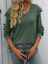 Loose Casual V-neck Long Sleeve T-shirt