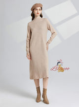 Thickened Semi-high Neck+Long Sleeve Dress Two-piece Suit