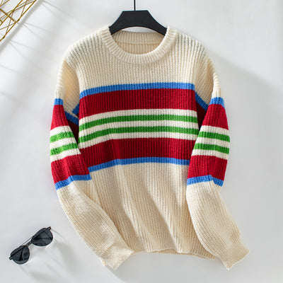 Rainbow Striped Turtleneck Sweater