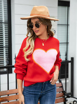 Love Heart Round Neck Pullover Sweater