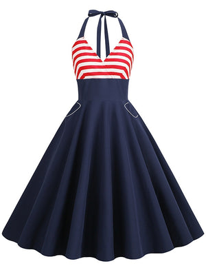 Women Striped Retro Dress