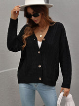 Loose Button Solid Color Twisted Rope Sweater