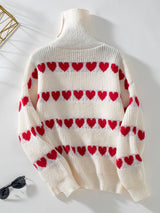 Lapel Love Heart Pullover Long Sleeve Sweater