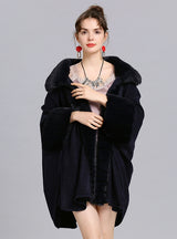 Loose Fur Collar Knitted Shawl Cloak Coat