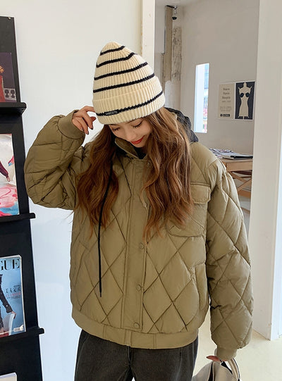 Retro Padded Knit Hooded Cotton-padded Jacket