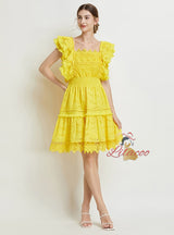 Women Solid Color Fashion Lace Dress