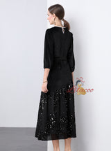 Lace Sequins Stitching Velvet Dress